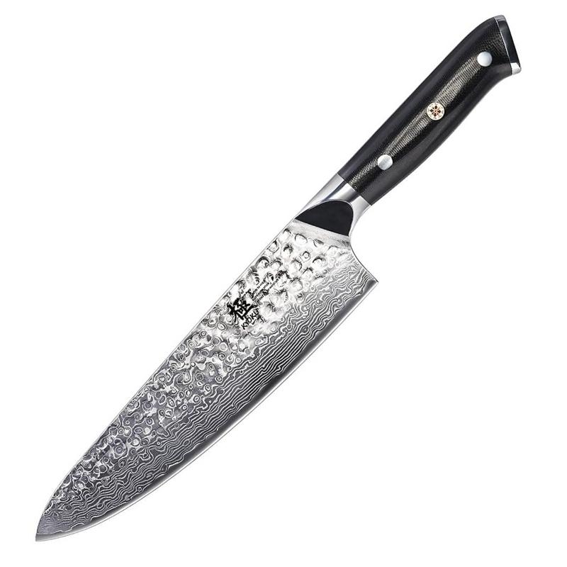 Professional 8 inch Hammered Damascus VG10 Steel Chef Knife - with Sheath & Case - TOROS - COOKWARE BAKEWARE & GRILL STORE
