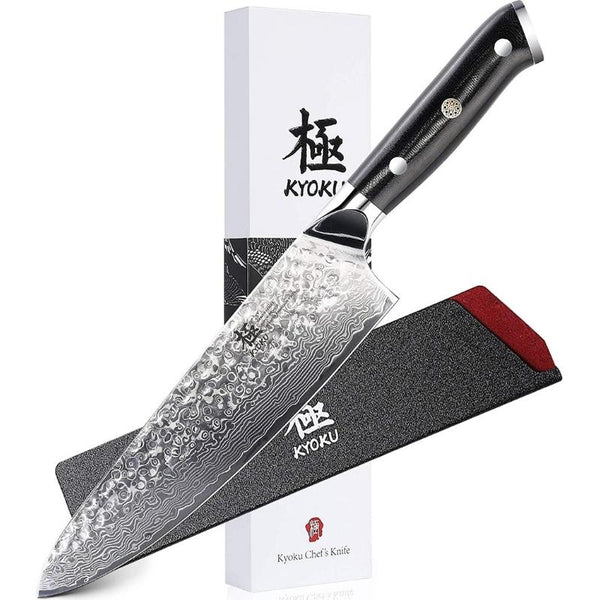 Professional 8 inch Hammered Damascus VG10 Steel Chef Knife - with Sheath & Case - TOROS - COOKWARE BAKEWARE & GRILL STORE