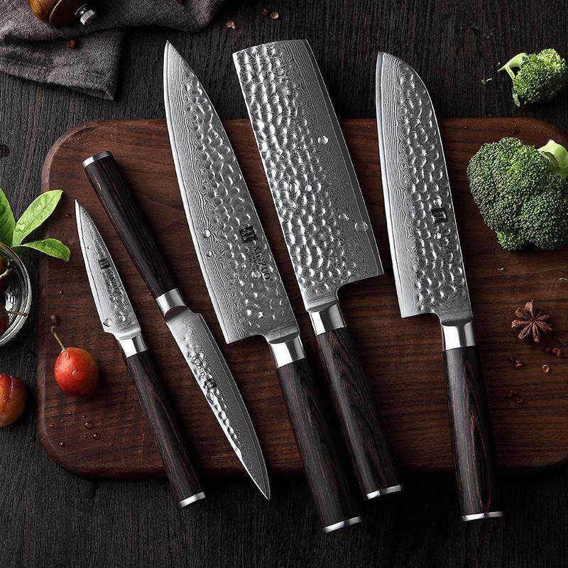Professional VG10 Damascus Steel Kitchen Knives Set with Wooden Handles - TOROS - COOKWARE BAKEWARE & GRILL STORE