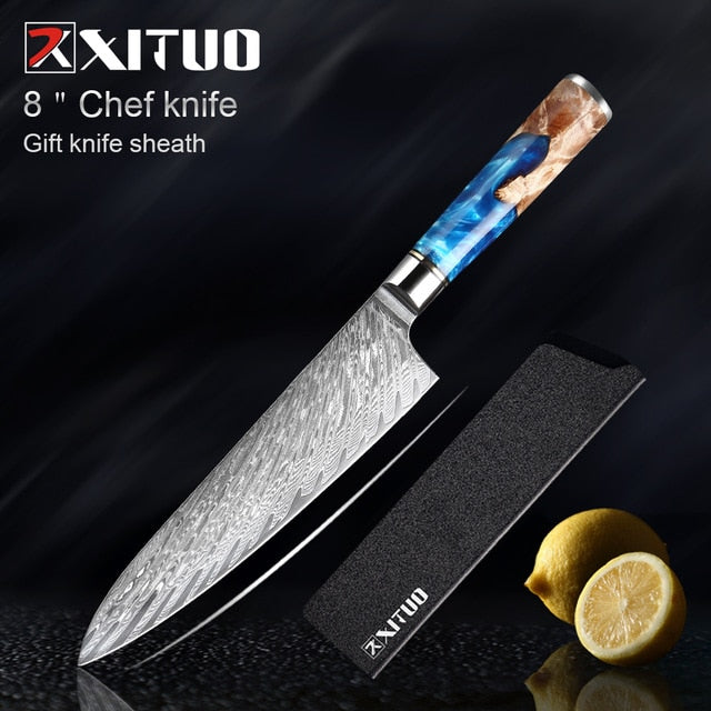  Damascus Pocket Knife Set Mini Chef Knife with Sheath